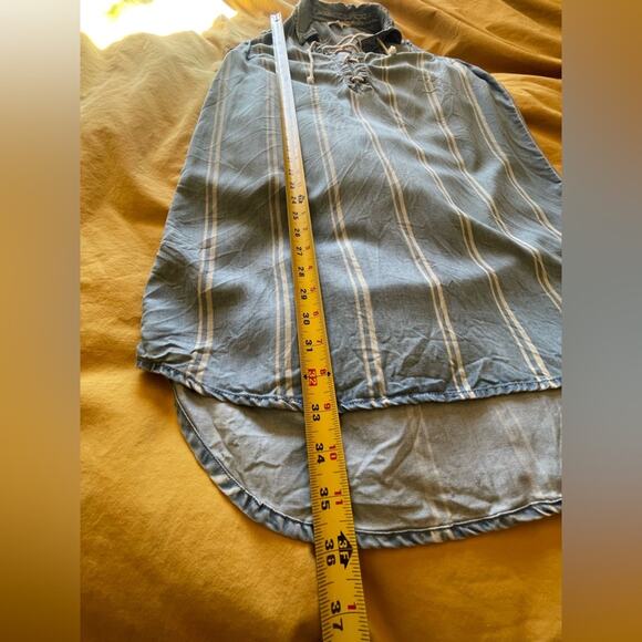 BeachLunchLounge Chambray Striped Lace Up Collar Mini Sleeveless Sun Dress Small - Picture 7 of 10